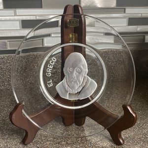 EL GRECO ETCHING ON ST. LAMBET FINE CRYSTAL TO MAKE A SPECIAL 8" CRYSTAL‎ PLATE